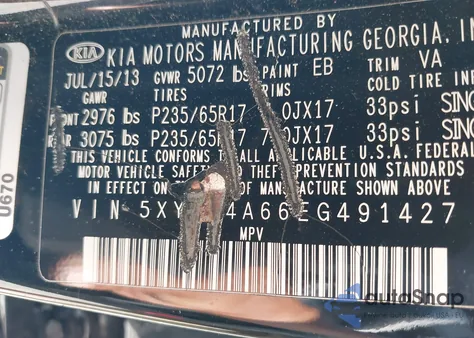 2014 Kia Sorento Lx from USA, damaged, VIN 5XYKT4A66EG491427